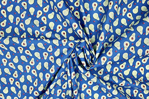 Pyrhan Libby Art and Craft Avocado Polycotton Prints –45 Inch Wide Dress Craft Fabric Material by The Metre -Floral Polycotton Print Used in Sewing Kit and Accessories-Quilting Fabric (Blue)