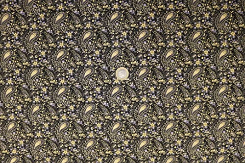 Pyrhan 100% Cotton Fabric by Rose & Hubble |Paisley with Flowers and Vines Printed Cotton Fabric by The Metre UK | 45 inches (114 cm) | Crafting Fabric & Dressmaking Fabric (Golden)