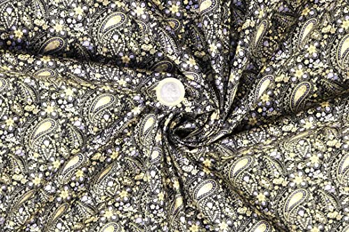 Pyrhan 100% Cotton Fabric by Rose & Hubble |Paisley with Flowers and Vines Printed Cotton Fabric by The Metre UK | 45 inches (114 cm) | Crafting Fabric & Dressmaking Fabric (Golden)