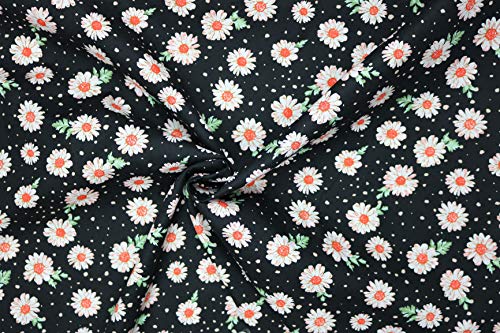 Pyrhan Ltd 100% Cotton Poplin Print Fabric Cream Daisy with Leaves 60 Inches.