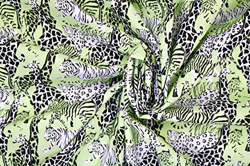 Pyrhan Libby Art & Craft Safari Poplin Polycotton Prints –45 Inch Wide Dress Fabric Material by The Metre -Floral Polycotton Print Used in Sewing Kit and Accessories-Quilting Fabric (Green)