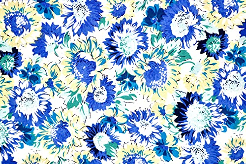 Pyrhan Paisley Sun Flower 100% Pure Cotton Prints – 60 inches (148 cm Approx) Wide Fabric Sold by The metre - Perfect for Sewing Projects and Dress Making. (Blue)
