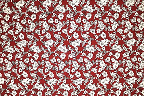 Pyrhan 100% Cotton Poplin by Rose & Hubble |Prime Rose Floral Printed Cotton Fabric by The Metre UK |114 Cm | Crafting & Dressmaking Fabric |Dress Fabric Material for Sewing Dressmaking (Burgandy)