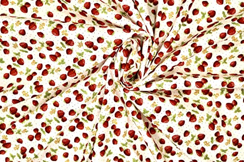 Pyrhan 100% Cotton Poplin by Rose & Hubble | Sweet Strawberry Printed Cotton Fabric by The Metre UK | 114 Cm | Crafting & Dressmaking Fabric | Dress Fabric Material for Sewing Dressmaking (Ivory)