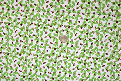 Pyrhan Lady Bug on Leave Polycotton Prints | 45 Inch Wide Dress Craft Fabric Material by The Metre | Polycotton Print Used in Sewing Kit and Accessories-Quilting Fabric (Blue)
