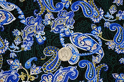 Pyrhan Paisley Dress Fabric 100% Pure Cotton Prints – 60 inches (148 cm Approx) Wide Fabric Sold by The metre - Perfect for Sewing Projects and Dress Making. (Blue)