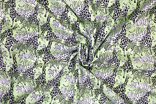 Pyrhan Libby Art & Craft Safari Poplin Polycotton Prints –45 Inch Wide Dress Fabric Material by The Metre -Floral Polycotton Print Used in Sewing Kit and Accessories-Quilting Fabric (Green)