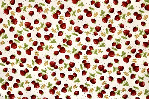 Pyrhan 100% Cotton Poplin by Rose & Hubble | Sweet Strawberry Printed Cotton Fabric by The Metre UK | 114 Cm | Crafting & Dressmaking Fabric | Dress Fabric Material for Sewing Dressmaking (Ivory)