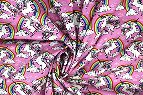 Pyrhan Rainbow Unicorn Polycotton Prints –45 Inch Wide Dress Fabric Material by The Metre -Floral Polycotton Print Used in Sewing Kit and Accessories-Quilting Fabric