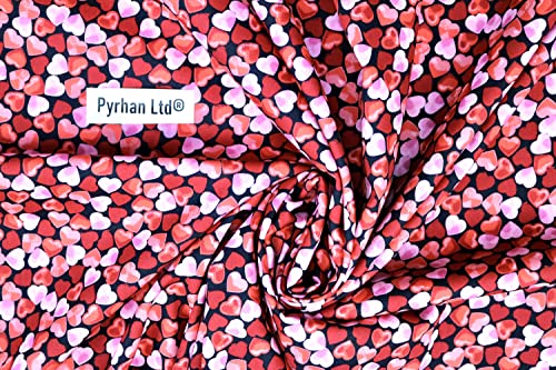 Pyrhan Rose Petal Hearts 100% Pure Cotton Prints – 45 inches (114 cm Approx) Wide Fabric Sold by The metre - Perfect for Sewing Projects and Dress Making. (Black)