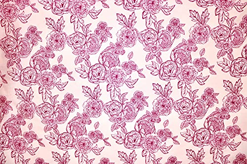 Pyrhan Floral Roses Pencil Sketch Polycotton Prints –Polycotton Fabric Similar to 100% Cotton Prints- Material by The Metre -Floral Polycotton Print Used in Sewing Kit and Accessories-Quilting Fabric