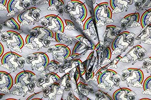 Pyrhan Rainbow Unicorn Polycotton Prints –45 Inch Wide Dress Fabric Material by The Metre -Floral Polycotton Print Used in Sewing Kit and Accessories-Quilting Fabric