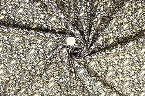 Pyrhan 100% Cotton Fabric by Rose & Hubble |Paisley with Flowers and Vines Printed Cotton Fabric by The Metre UK | 45 inches (114 cm) | Crafting Fabric & Dressmaking Fabric (Golden)