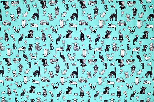 Pyrhan 100% Cotton Poplin by Rose & Hubble | Cute Funny Crazy Sleepy Cats Printed Cotton Fabric by The Metre UK | 114 Cm | Crafting & Dressmaking Fabric | Dress Fabric Material for Sewing.