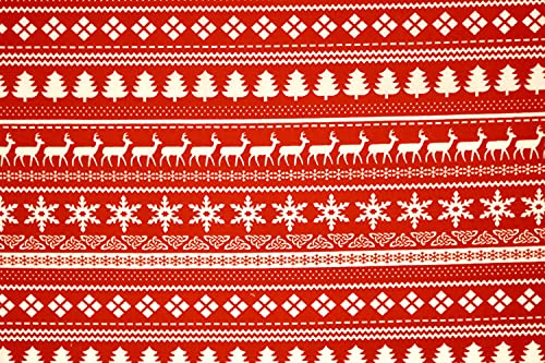 Pyrhan Red Christmas Snow Flakes Design Polycotton Prints –45 Inch Wide Dress Fabric Material by The Metre -Floral Polycotton Print Used in Sewing Kit and Accessories. (Red Reindeer Star)