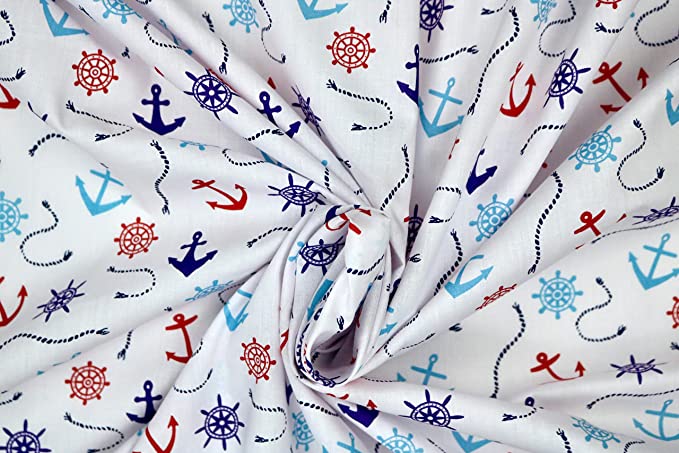 Pyrhan Anchor Patterned Polycotton Prints –Similar to 100% Cotton Fabric by Metre -45 inches Wide Perfect Fabric Material for Sewing for Beach Theme Projects- Fabric by Metre Clearance.