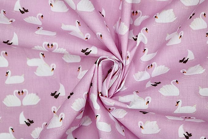 Pyrhan Swan Patterned Polycotton Prints – Similar to 100% Cotton Fabric by Metre - 45 inches Wide Perfect Fabric Material for Sewing- Fabric by The Metre Clearance.