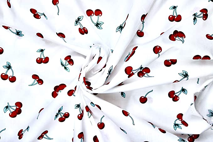 Pyrhan Cherry Patterned Polycotton Prints – 45 inch (Approx) Wide Sold by The metre sed in Art and Craft Quilting Sewing Projects and Dress Making,