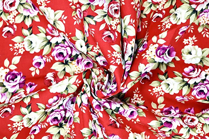 Pyrhan Roses Patterned 100% Pure Cotton Prints – 60 inches (Approx) Wide Fabric by The metre - Perfect for Sewing Projects and Dress Making - Cotton Fabric by The Metre Clearance.