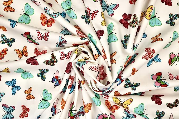 Pyrhan 100% Cotton Poplin by Rose & Hubble | Colourful Rainbow Butterfly Printed Cotton Fabric by The Metre UK | 114 Cm | Crafting & Dressmaking Fabric | Dress Fabric Material for Sewing.