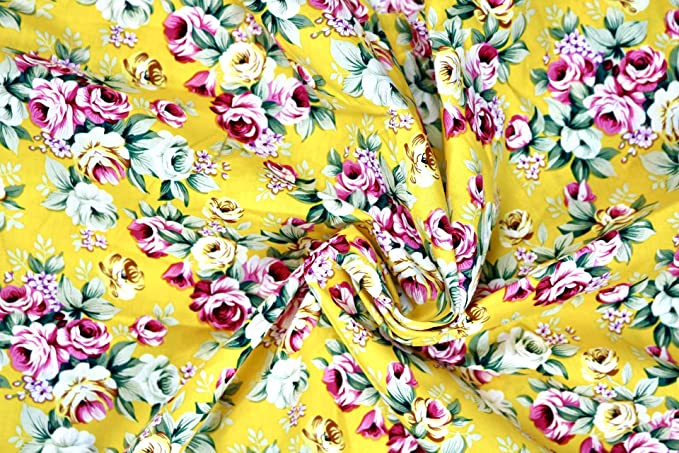 Pyrhan Roses Patterned 100% Pure Cotton Prints – 60 inches (Approx) Wide Fabric by The metre - Perfect for Sewing Projects and Dress Making - Cotton Fabric by The Metre Clearance.