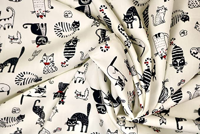 Pyrhan 100% Cotton Poplin by Rose & Hubble | Cute Funny Crazy Sleepy Cats Printed Cotton Fabric by The Metre UK | 114 Cm | Crafting & Dressmaking Fabric | Dress Fabric Material for Sewing.