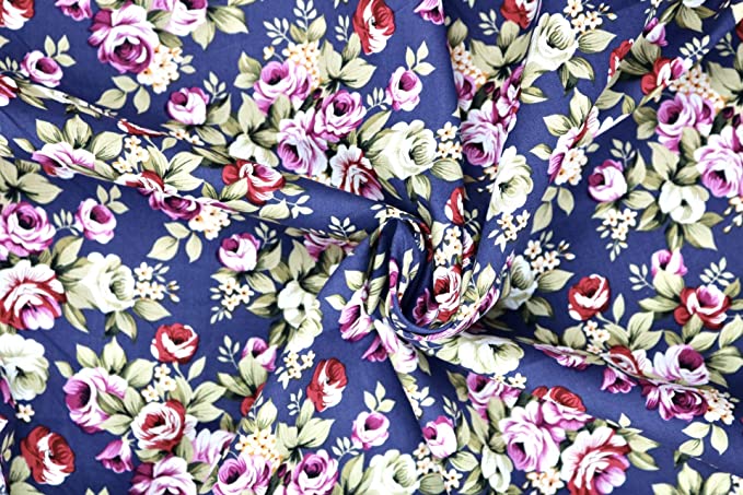 Pyrhan Roses Patterned 100% Pure Cotton Prints – 60 inches (Approx) Wide Fabric by The metre - Perfect for Sewing Projects and Dress Making - Cotton Fabric by The Metre Clearance.