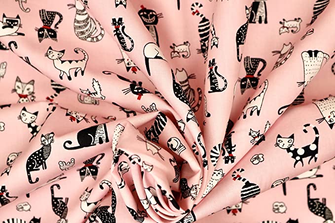 Pyrhan 100% Cotton Poplin by Rose & Hubble | Cute Funny Crazy Sleepy Cats Printed Cotton Fabric by The Metre UK | 114 Cm | Crafting & Dressmaking Fabric | Dress Fabric Material for Sewing.