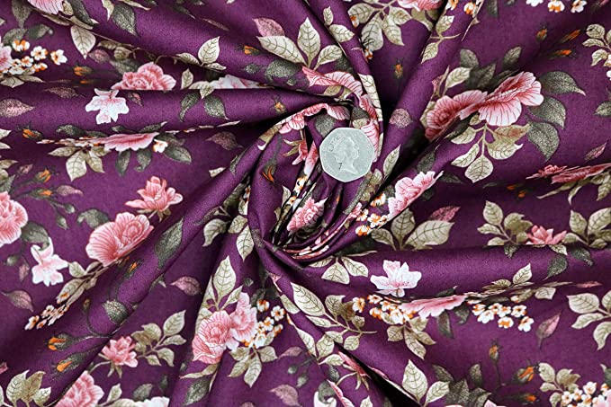 Pyrhan Roses Patterned 100% Pure Cotton Prints – 60 inches (Approx) Wide Fabric by The metre - Perfect for Sewing Projects and Dress Making - Cotton Fabric by The Metre Clearance.