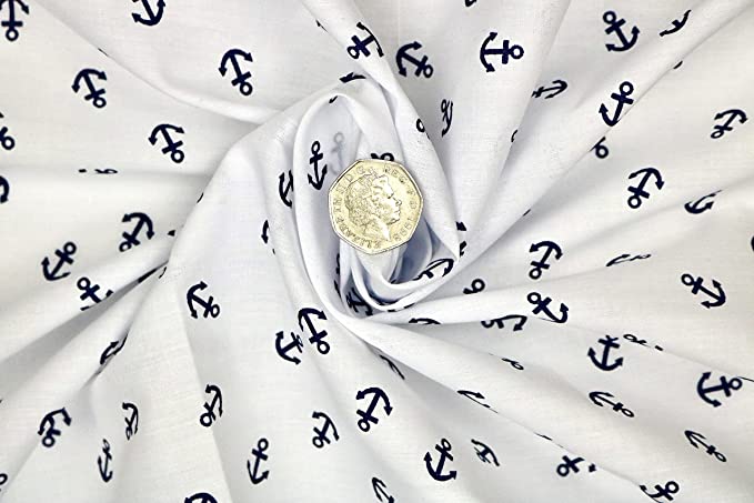Pyrhan Anchor Patterned Polycotton Prints –Similar to 100% Cotton Fabric by Metre -45 inches Wide Perfect Fabric Material for Sewing for Beach Theme Projects- Fabric by Metre Clearance.