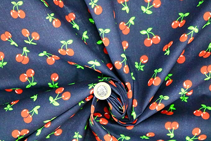 Pyrhan Cherry Patterned Polycotton Prints – 45 inch (Approx) Wide Sold by The metre sed in Art and Craft Quilting Sewing Projects and Dress Making,