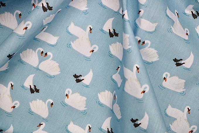 Pyrhan Swan Patterned Polycotton Prints – Similar to 100% Cotton Fabric by Metre - 45 inches Wide Perfect Fabric Material for Sewing- Fabric by The Metre Clearance.