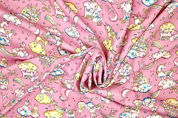 Pyrhan 100% Cotton Poplin by Rose & Hubble | Fairytale Unicorn with Clouds Moon Heats Teddy Bear Printed Cotton Fabric by The Metre UK | 114 Cm | Crafting & Dressmaking Fabric (Ivory)