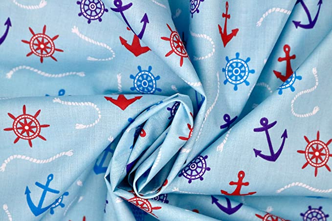 Pyrhan Anchor Patterned Polycotton Prints –Similar to 100% Cotton Fabric by Metre -45 inches Wide Perfect Fabric Material for Sewing for Beach Theme Projects- Fabric by Metre Clearance.