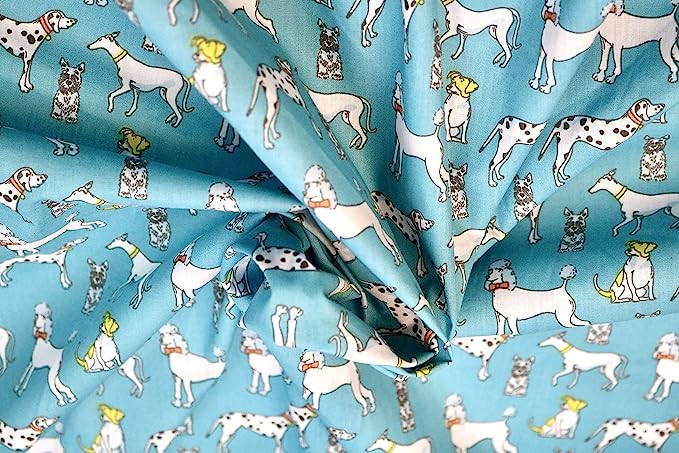 Pyrhan Cute Dogs Arts and Craft Polycotton Prints –45 Inch Wide Dress Fabric Material by The Metre -Floral Polycotton Print Used in Sewing Kit and Accessories-Quilting Fabric.