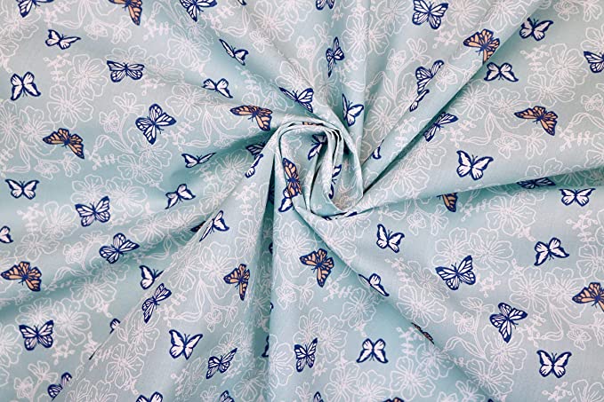 Pyrhan Butterfly Patchwork Hearts Patterned Printed Fabric -45 Inch Wide Polycotton Fabric Per Metre- Similar to 100% Cotton - Quilting Fabric Used in Sewing Kits and Accessories.