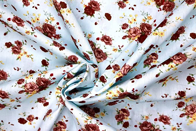 Pyrhan Rose Floral Fabric 100% Cotton Fabric Prints – 60 inches (Approx 149cm) Wide Material by The metre Clearence- Perfect for Sewing and Dress Making Projects.